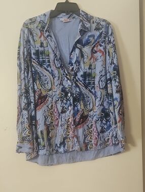 Tianello Light Blue Paisley Button-Front Womens Shirt